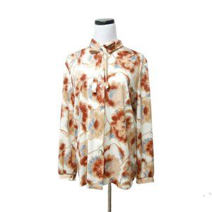 70sThe Fire Islander Woman floral print long sleeved poly shirt